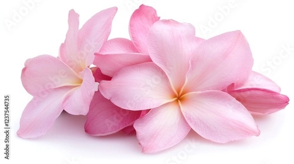 Fototapeta Soft Pink and White Plumeria Flowers with Petal Detail on Isolated White Background : Generative AI