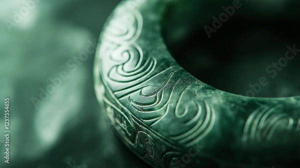 Fototapeta A close-up of a Māori bracelet made of pounamu (greenstone), its smooth, polished surface catching the light
