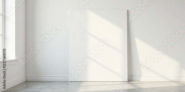 Fototapeta Minimalist Interior Blank Canvas Against White Wall with Sunlight Streaming Through Window