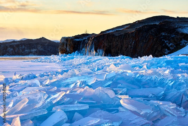 Fototapeta A lot of broken ice on Lake Baikal