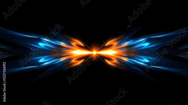 Fototapeta A powerful explosion of energy with glowing blue and orange light creating a striking contrast in the dark.
