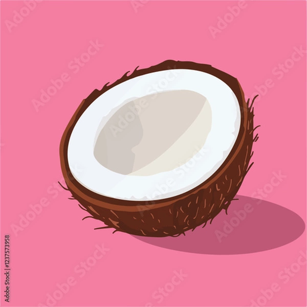 Fototapeta Colorful, black and white Coconuts and coconut half with leaves isolated on a white background Art & Illustration