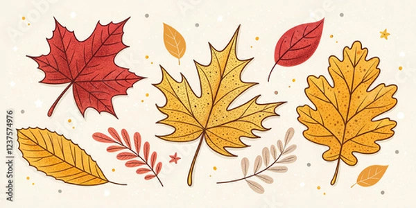 Fototapeta A Collection of Autumn Leaves in Doodle Style for Artistic Expressions