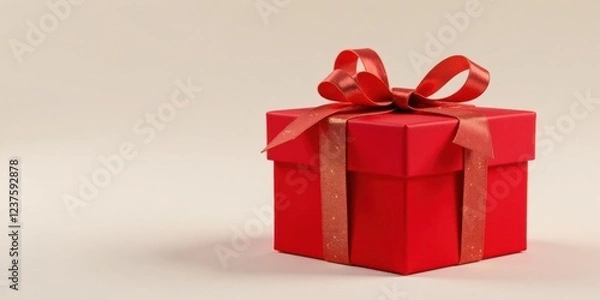 Fototapeta A vibrant red gift box adorned with a luxurious satin ribbon, perfect for celebratory occasions and expressing heartfelt sentiments.