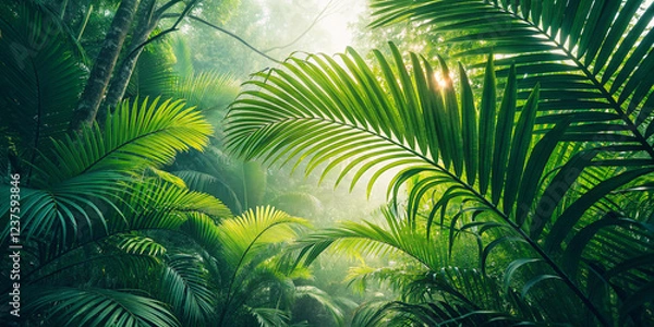 Fototapeta Vibrant Tropical Green Palm Leaves Isolated on a Bright Background for Nature Enthusiasts
