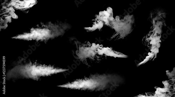 Fototapeta black smoke with fog and vapor background isolated png effect white coffee dust smoke cloud texture transparent clear abstract with shape magic background