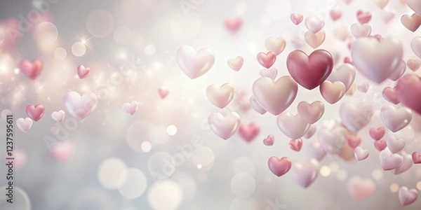 Fototapeta Delicate Floating Hearts Overlaid on a Soft White Background, white background, peaceful,  white background, peaceful