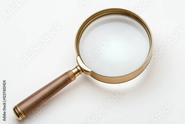 Fototapeta A brass framed magnifying glass with a wooden handle