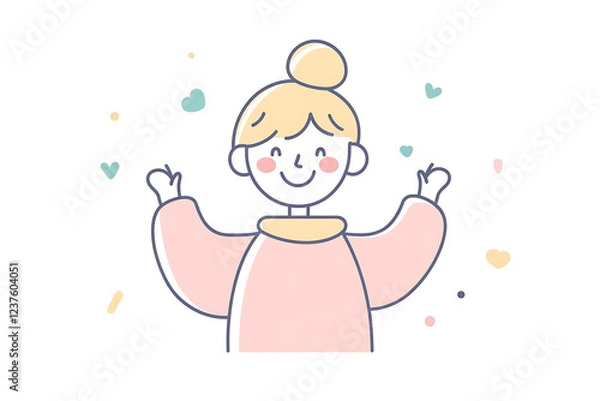 Fototapeta A flat vector illustration of a happy person with a colorful background