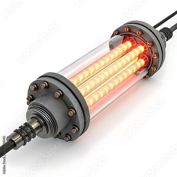 Fototapeta  A glowing tubular network converging into a realistic pumping mechanism