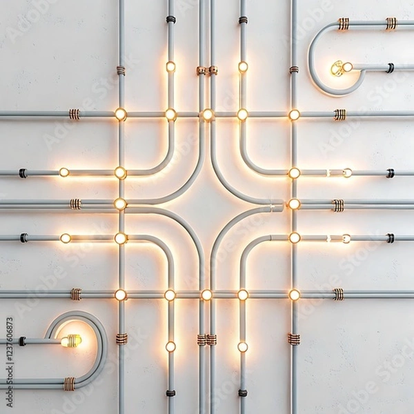 Fototapeta  A network of luminous conduits showing synchronized flow patterns in a pulsating system 