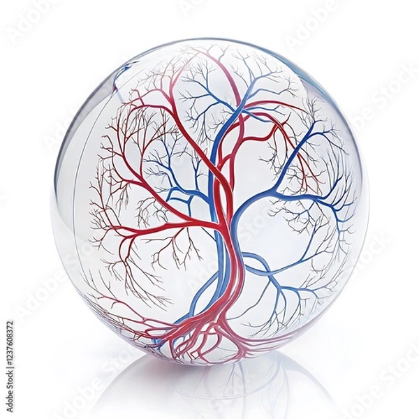 Fototapeta : A transparent sphere showing dynamic fluid exchange in a branching circulatory network 
