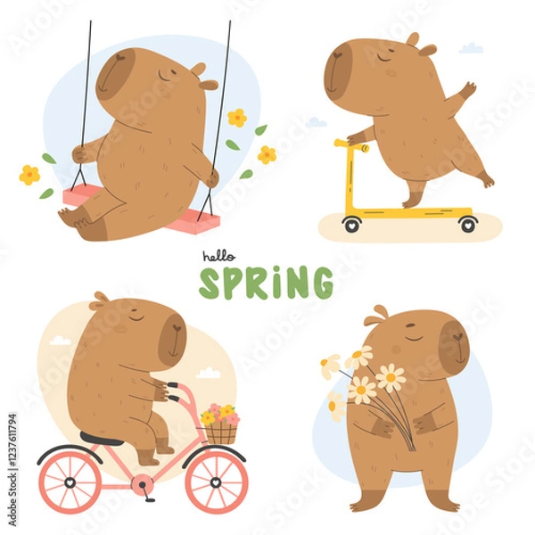 Obraz Funny capybaras set having fun outdoor activities