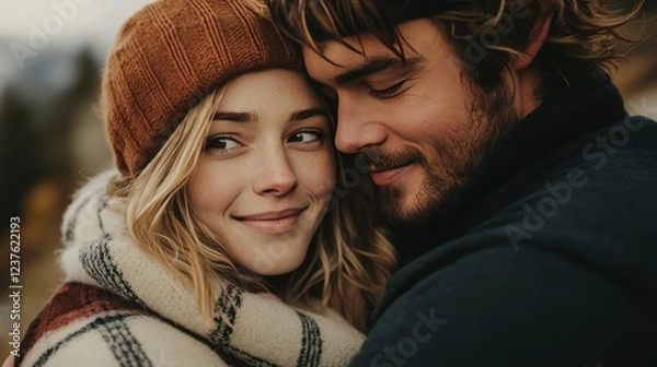 Fototapeta Embracing Genuine Connection: A Closeup of Intimate Expressions and Body Language, Illuminated by Soft Natural Light. Versatile for Lifestyle, Wellness or Relationship Themes.
