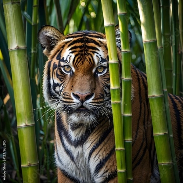 Fototapeta Shadowed Hunter: The Sumatran Tiger's Silent Camouflage in the Bamboo Wilds