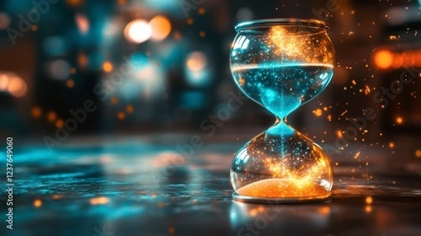 Fototapeta A surreal image of an hourglass containing galaxies instead of sand, symbolizing time and space
