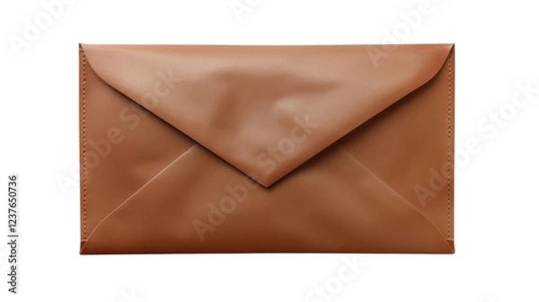 Fototapeta Closed brown leather envelope isolated on transparent background