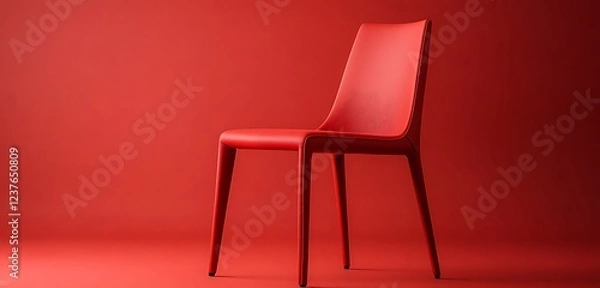 Fototapeta Red contemporary dining chair placed against a red background with fine details of the fabric and legs in