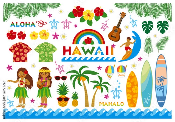 Fototapeta ハワイイラストセット　かわいい