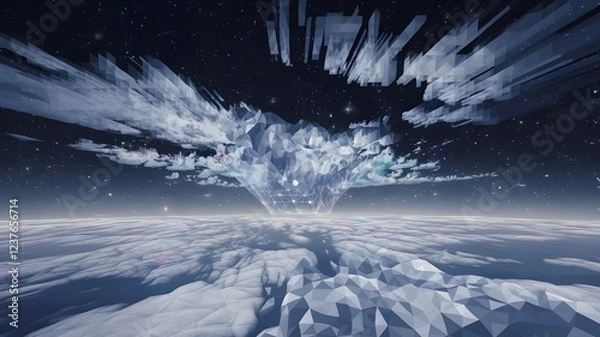 Obraz A mind-bending vision of geometric shapes melting into organic, fluid forms that symbolize neural connections