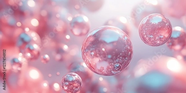 Fototapeta Abstract translucent floating spheres in space, 3d render, Generative AI