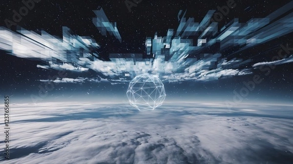 Obraz A mind-bending vision of geometric shapes melting into organic, fluid forms that symbolize neural connections