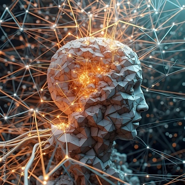 Obraz An abstract representation of consciousness, with neural patterns radiating outward in a series of interconnected, flowing lines