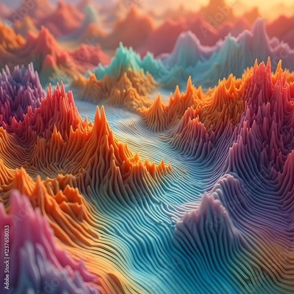Obraz A digital representation of the human psyche, where emotions manifest as kaleidoscopic, fluid shapes and textures