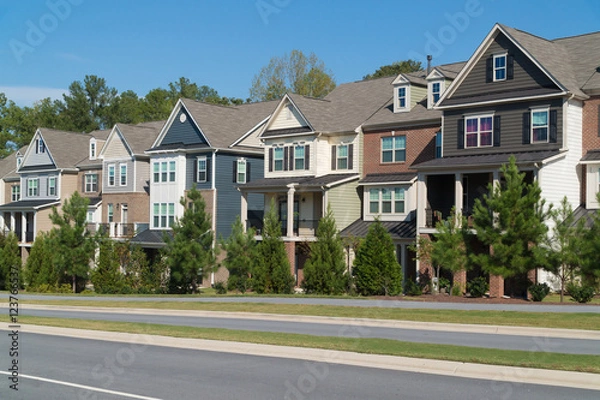 Fototapeta Row of town homes along a parkway