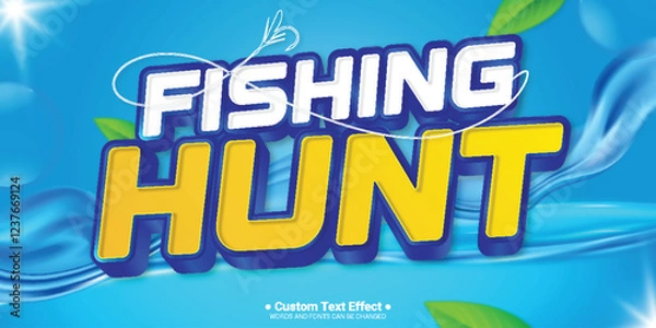 Fototapeta Fishing hunt 3D text effect, editable text style and suitable for game assets