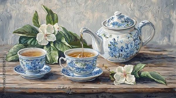 Obraz Tea Time Still Life with Blossoms