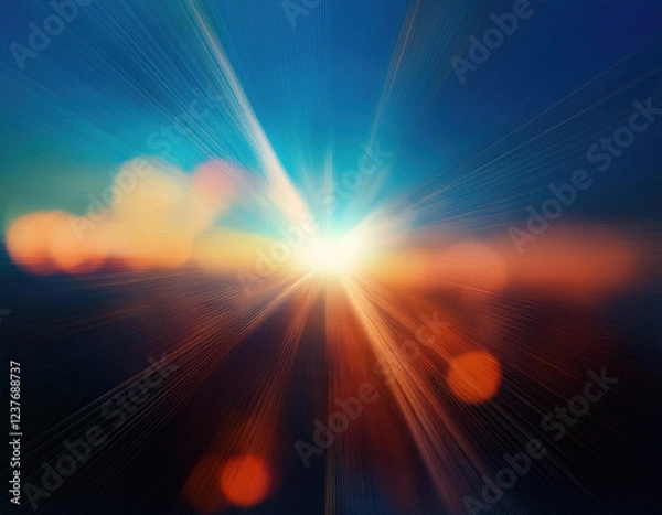 Fototapeta Blur glow overlay. Lens flare filter. Bokeh sunlight glare leak. Retro illumination effect. Defocused orange blue white light abstract background.