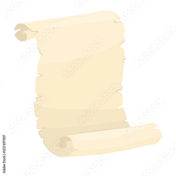Obraz Ancient paper scroll with empty space for text. Magic papyrus scroll, unfolded page. Parchment sheet for royal decrees and ancient religious texts. Vector illustration