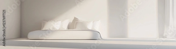 Fototapeta Bed set, White bed with pillows in white room, created using Generative AI technology.