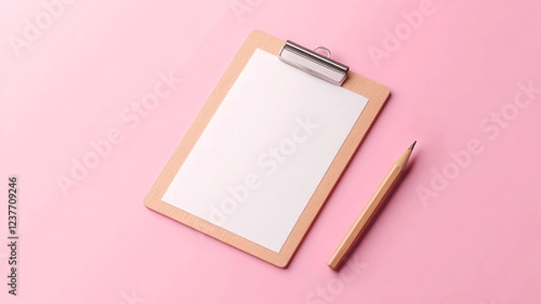 Fototapeta feedback survey response for statistics concept. Blank clipboard with a pencil on a pink background.