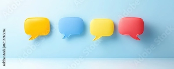 Fototapeta feedback survey response for statistics concept. Colorful speech bubbles on a light blue background.