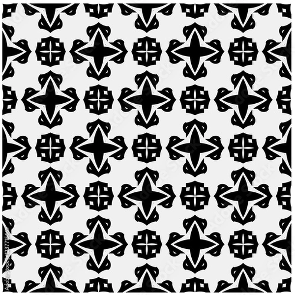 Fototapeta Seamless pattern with repeating abstract shapes.Black and white texture.Design element for prints, decoration, cover, textile,wallpaper, background, wrapping paper, clothing, fabric, package, cards.