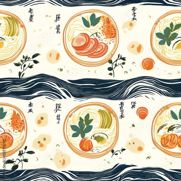 Obraz seamless pattern with noodles bowl in Japanese style.