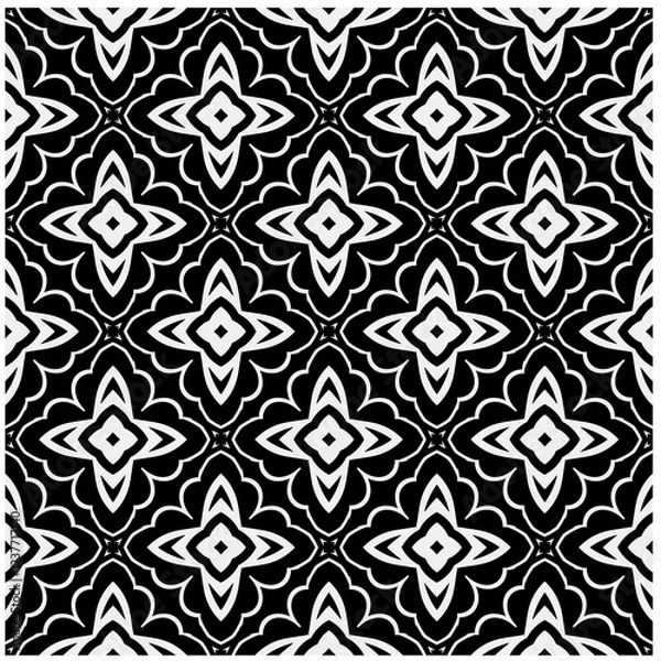 Fototapeta Seamless pattern with repeating abstract shapes.Black and white texture.Design element for prints, decoration, cover, textile,wallpaper, background, wrapping paper, clothing, fabric, package, cards.
