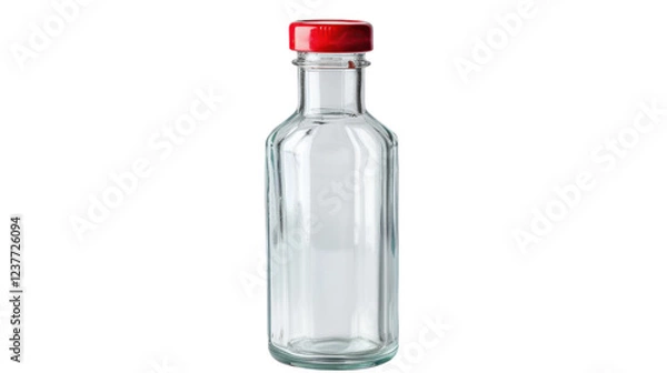 Obraz Empty glass bottle with red cap on transparent background