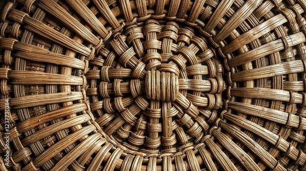 Fototapeta Close-up of woven wicker basket texture showcasing craftsmanship and natural materials