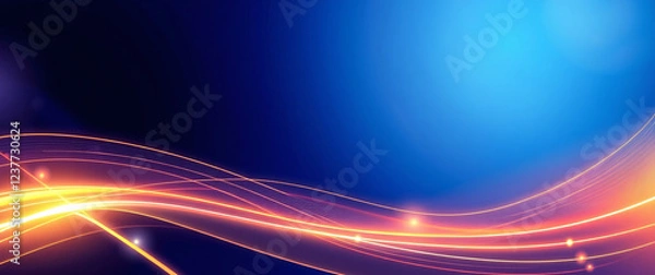 Obraz Luxury design style. Abstract curved blue shape on blue background with lighting effect and copy space for text.