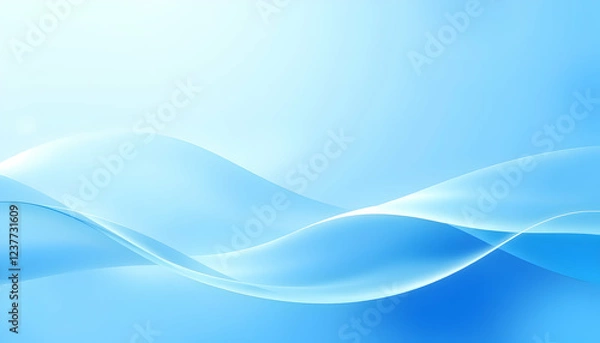 Fototapeta Abstract blue waves, fluid dynamic curves, smooth flowing lines, ethereal light effect, gradient blue background, minimalist design, soft glow, translucent shapes, underwater-inspired, digital art, ve