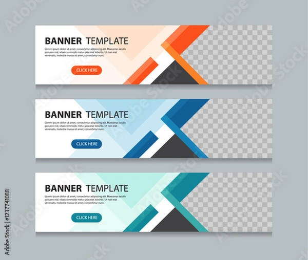 Obraz Set abstract horizontal web banner design template background. three color. Suitable for web ads. Vector illustration with Space to add pictures.