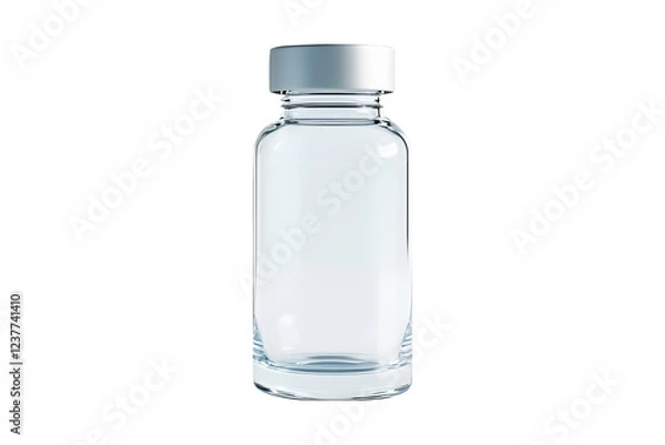 Fototapeta Luxury clear glass vaccine or medicine bottle with sleek and elegant design isolated on cut out PNG or transparent background. Shows bottle premium pharmaceutical concept. Medical Science Technology.