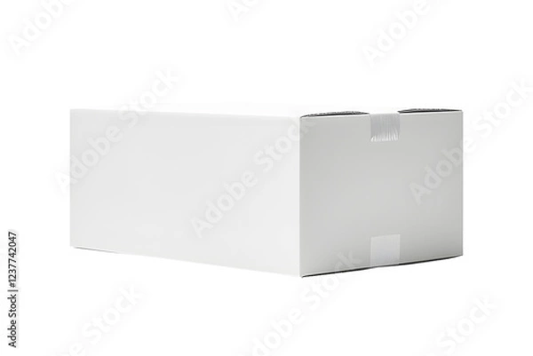 Fototapeta Cardboard white box or parcel box wrapped with thick tape isolated on cut out PNG or transparent background. Delivery packing items to be sent to their destinations. Shipping, and logistics services.	
