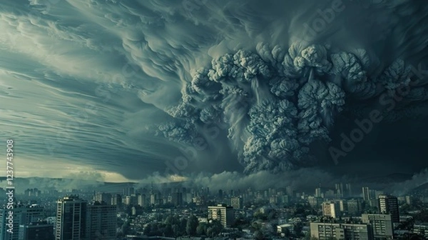 Fototapeta ash rain from the eruption. AI generated illustration