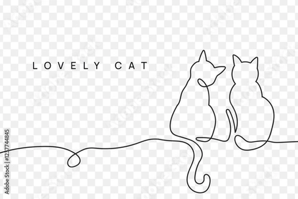 Fototapeta Cute Cat single line art vector illustration. Continuous one line drawing of cat.
