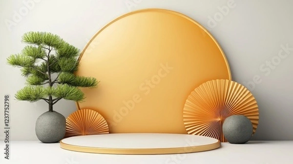 Fototapeta Elegant Design with Golden Accents and Natural Elements Display