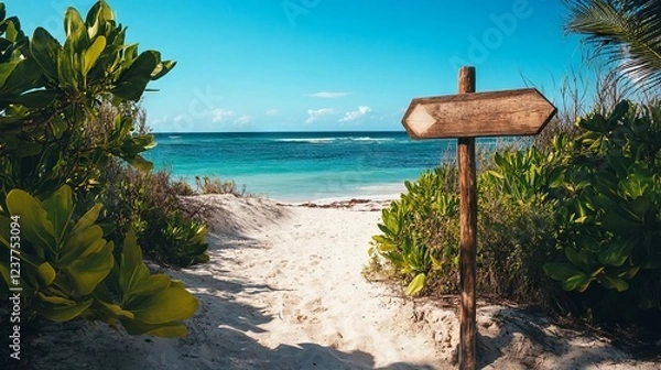 Obraz Wooden Directional Signage by the Beach - AI generated illustration